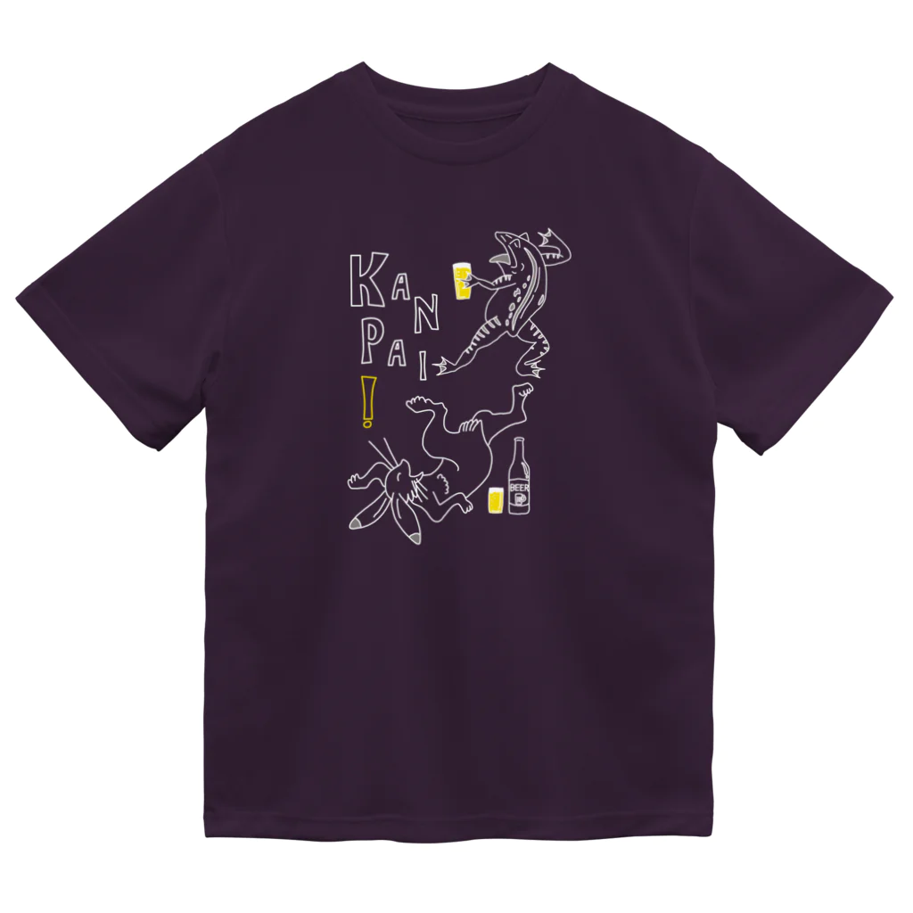 ビールとアート TM-3 Designの名画 × BEER（鳥獣戯画）ロゴ賑やかver.白線画 Dry T-Shirt