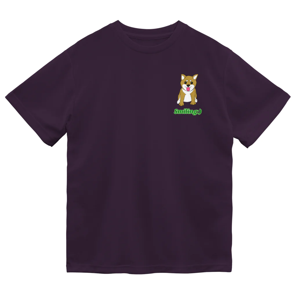 Lily bird（リリーバード）のにこにこ柴犬 英語ロゴ入り ドライTシャツ