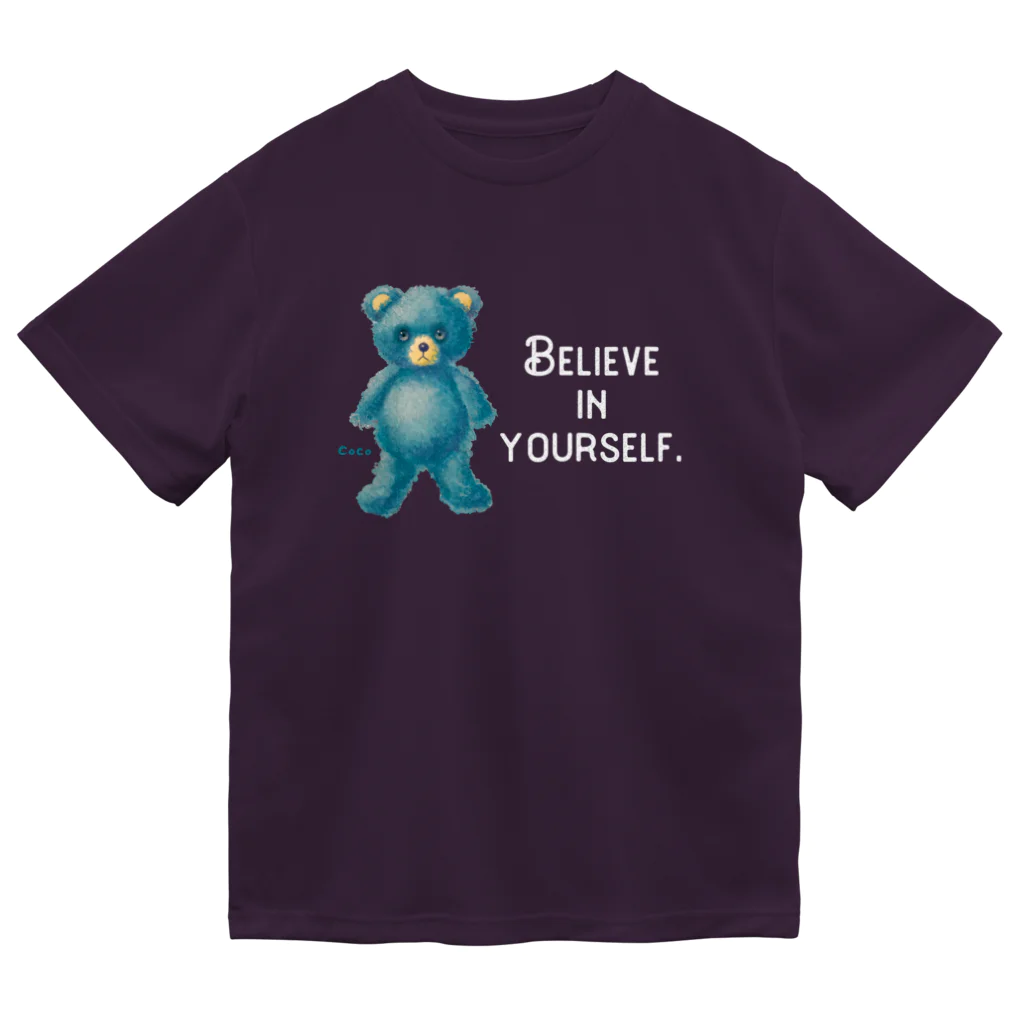 cocoartの雑貨屋さんの【Believe in yourself.】（青くま）WHITE Dry T-Shirt