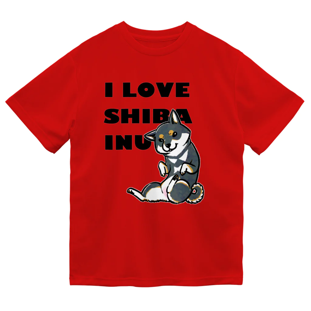 真希ナルセ（マキナル）のI LOVE SHIBA INU（新バージョン・黒柴） ドライTシャツ
