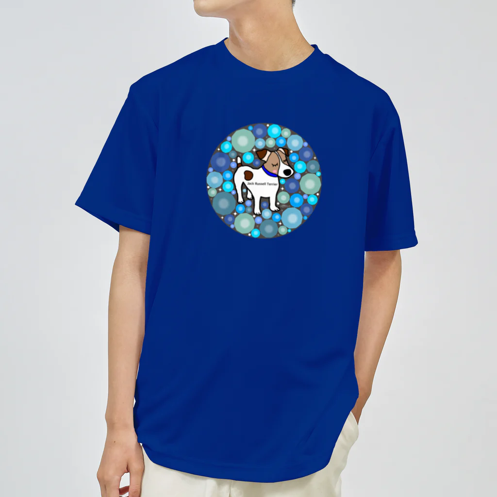 虹色PLUSのおすましジャックラッセルテリア　ブルー系 ドライTシャツ