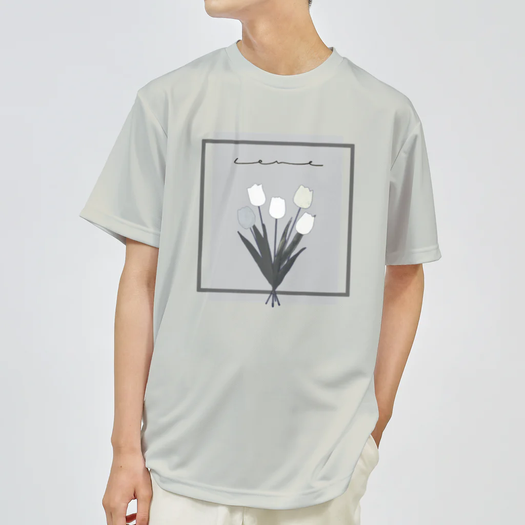 rilybiiのgrayish color × white × charcoal ×  tulip bouquet ドライTシャツ