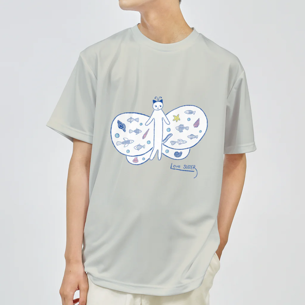 Futakawa Mayuのグッズショップのちょうちょ　ねこ　ブルー Dry T-Shirt