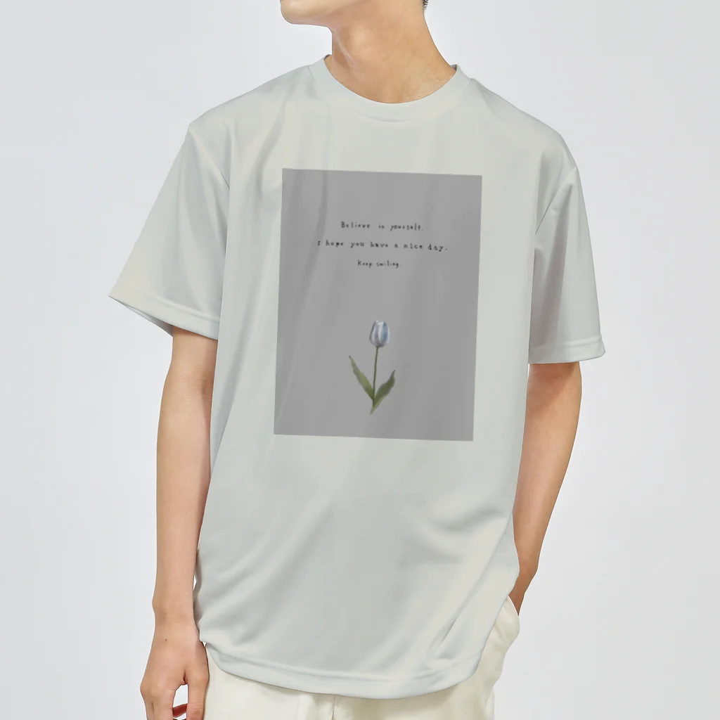 rilybiiのTULIP, white gray blue . ドライTシャツ