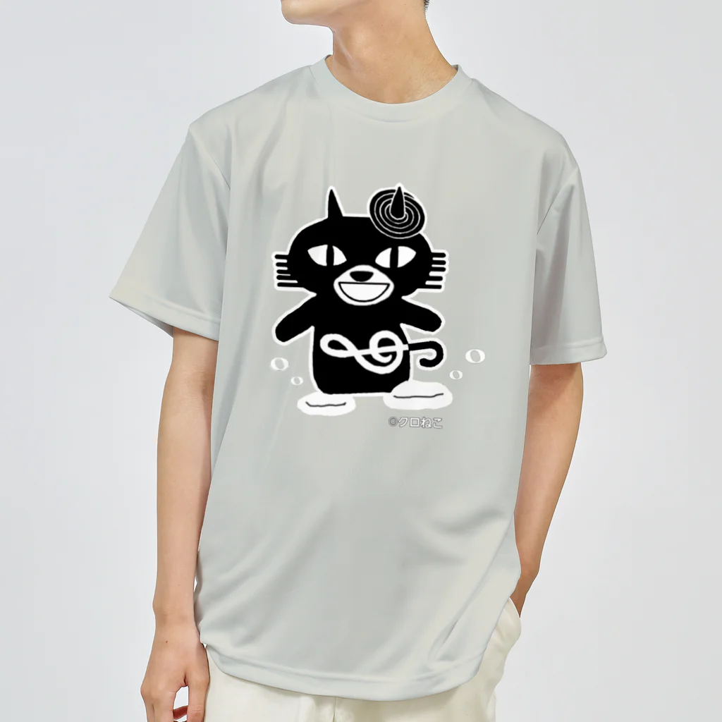 クロねこアワにゃん🐱のモノクロアワにゃん ドライTシャツ