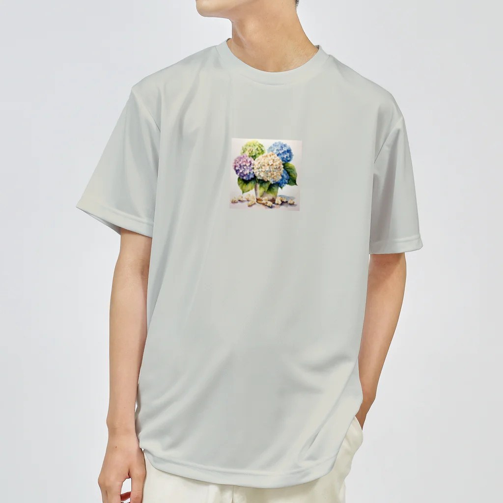 OkometoOmochiの紫陽花とポップコーン ドライTシャツ