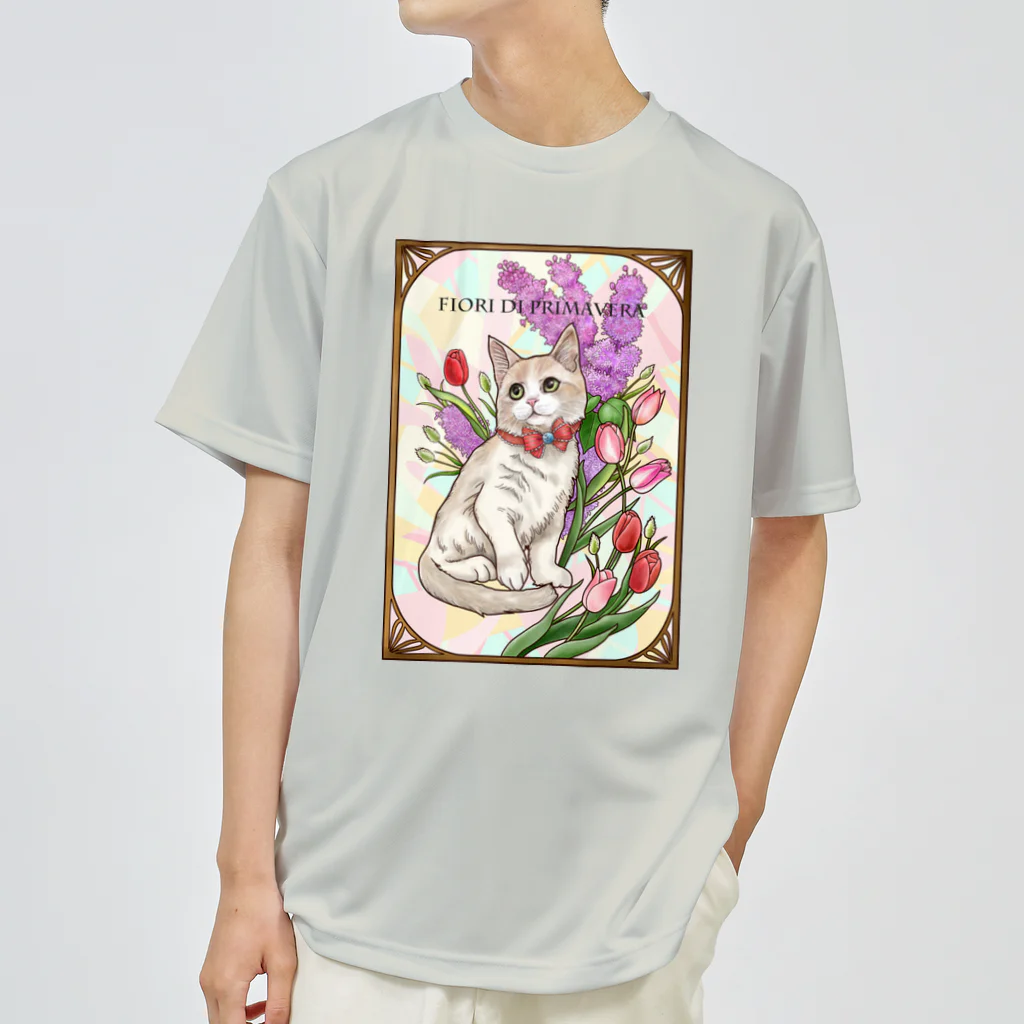 Ａｔｅｌｉｅｒ　Ｈｅｕｒｅｕｘの春の花々と猫　Fiori di Primavera Ⅲ Dry T-Shirt