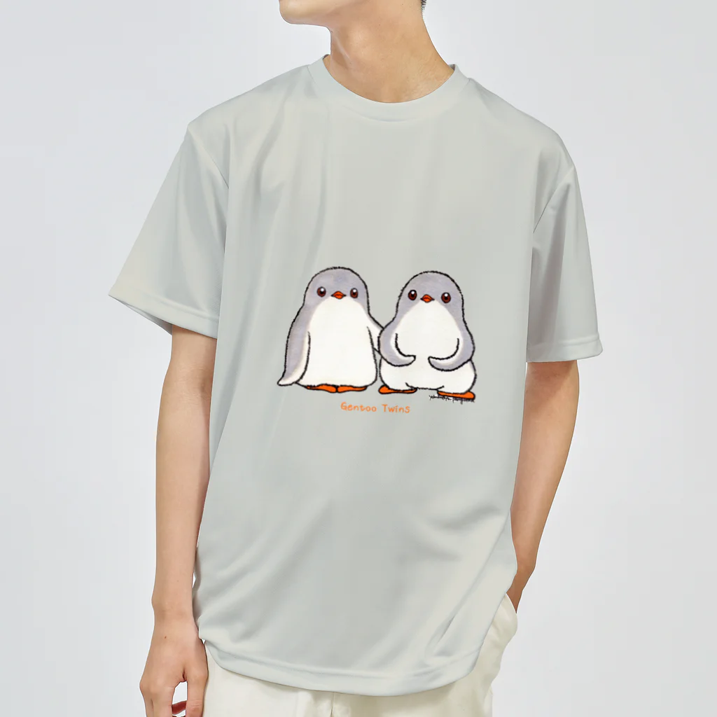 ヤママユ(ヤママユ・ペンギイナ)のふたごのジェンツーペンギン(ロゴあり) ドライTシャツ