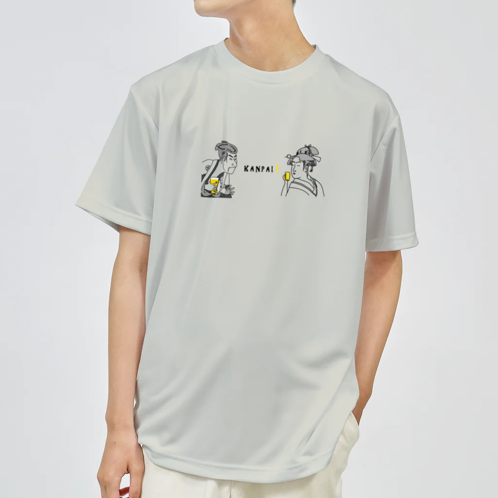 ビールとアート TM-3 Designの名画 × BEER（浮世絵男女）黒線画 ドライTシャツ