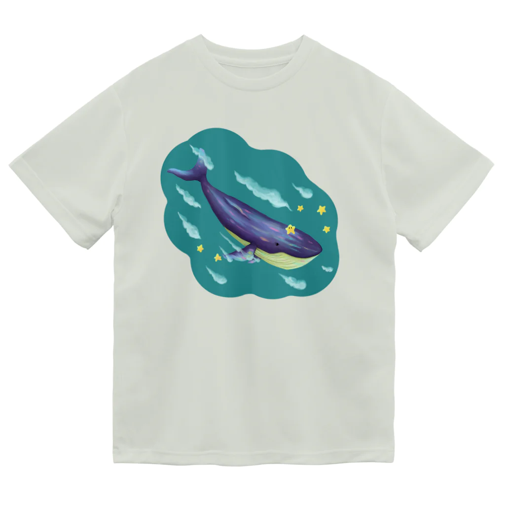 ari designの星と泳ぐシロナガスクジラ ドライTシャツ