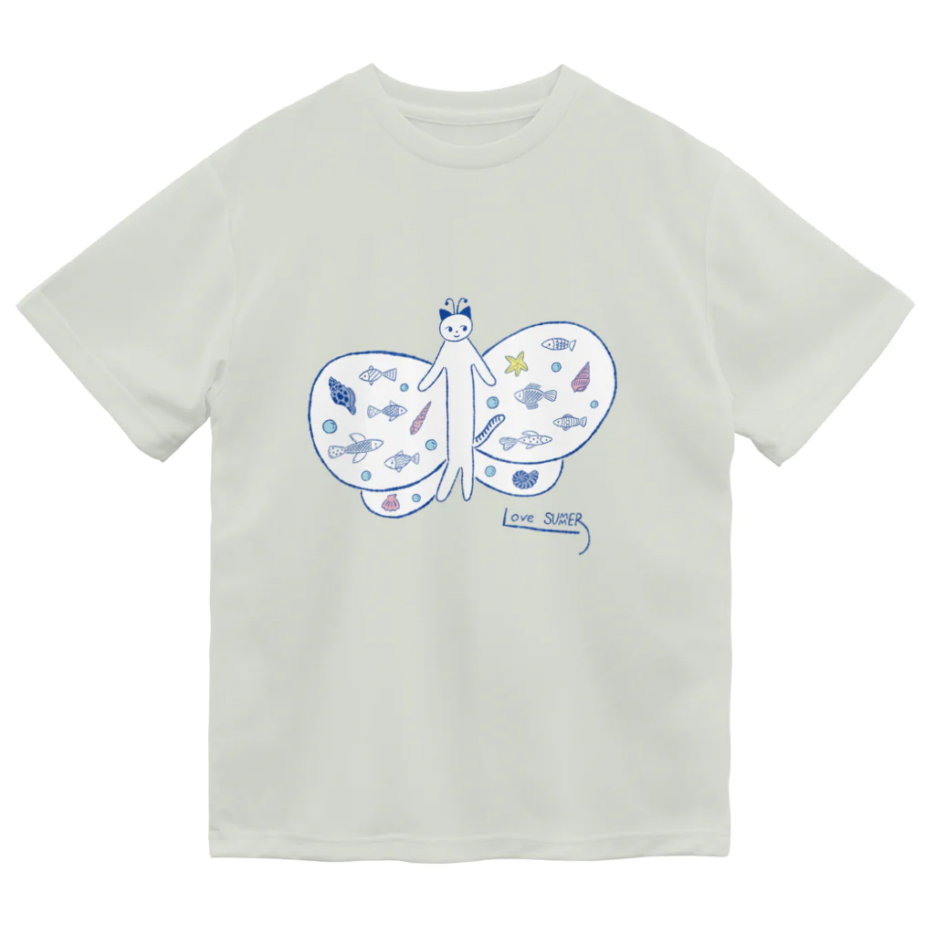 Futakawa Mayuのグッズショップのちょうちょ　ねこ　ブルー Dry T-Shirt