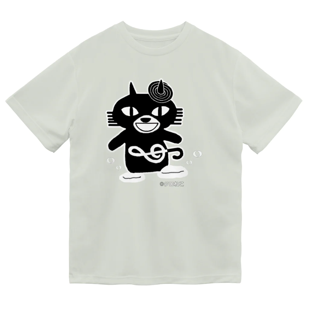 クロねこアワにゃん🐱のモノクロアワにゃん ドライTシャツ