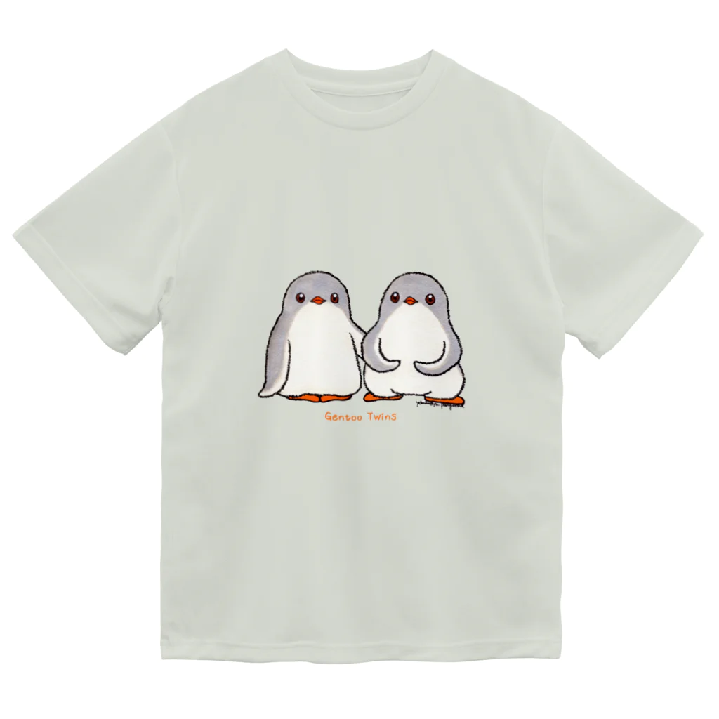 ヤママユ(ヤママユ・ペンギイナ)のふたごのジェンツーペンギン(ロゴあり) ドライTシャツ