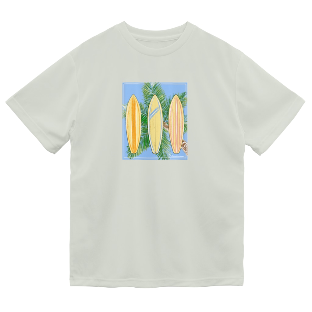 カワラリマーのサーフボードと椰子の木 Dry T-Shirt