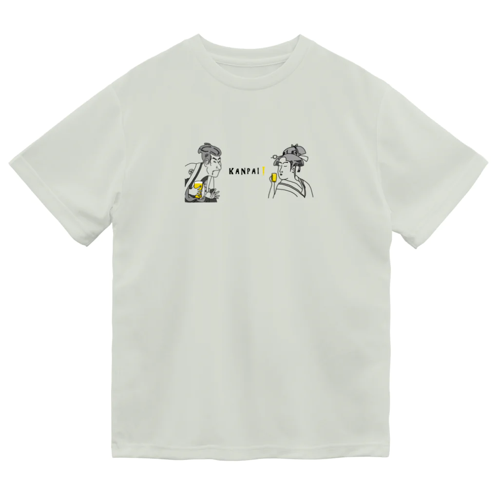 ビールとアート TM-3 Designの名画 × BEER（浮世絵男女）黒線画 ドライTシャツ