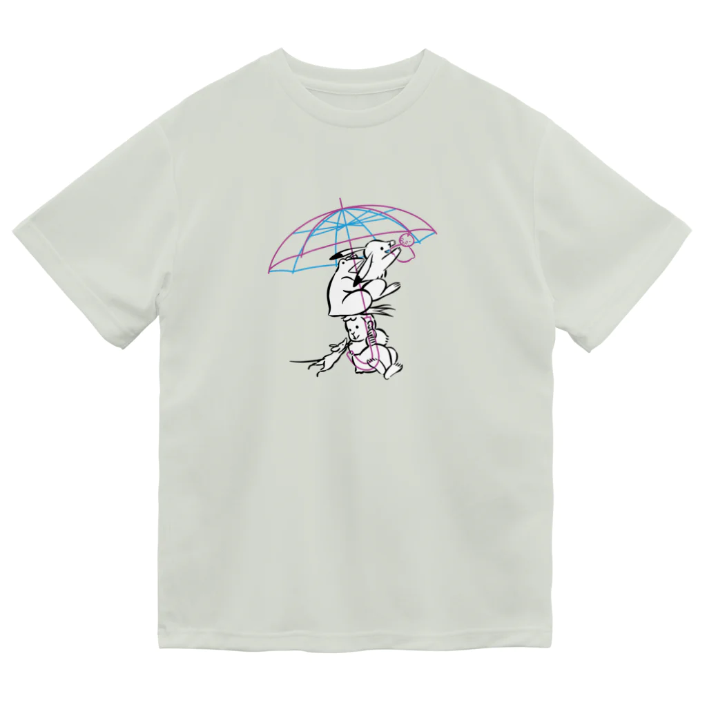 しきいろ(プレビューで見切れていたら修正致しますご連絡どうぞ！)の鳥獣戯画(ポップ/雨傘) Dry T-Shirt