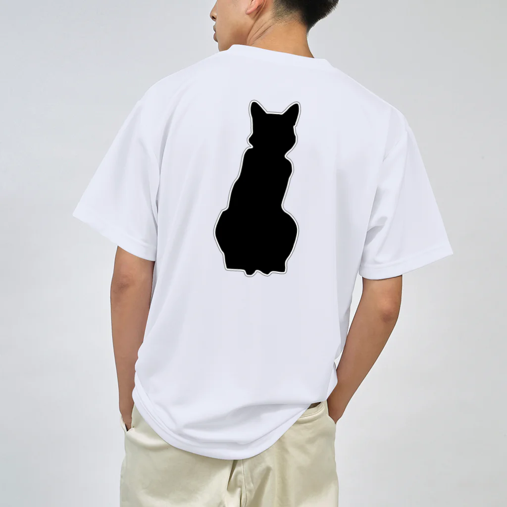 アトリエGINのロシアンブルー銀　猫の100% Tシャツ(黒シルエットVer)  ドライTシャツ