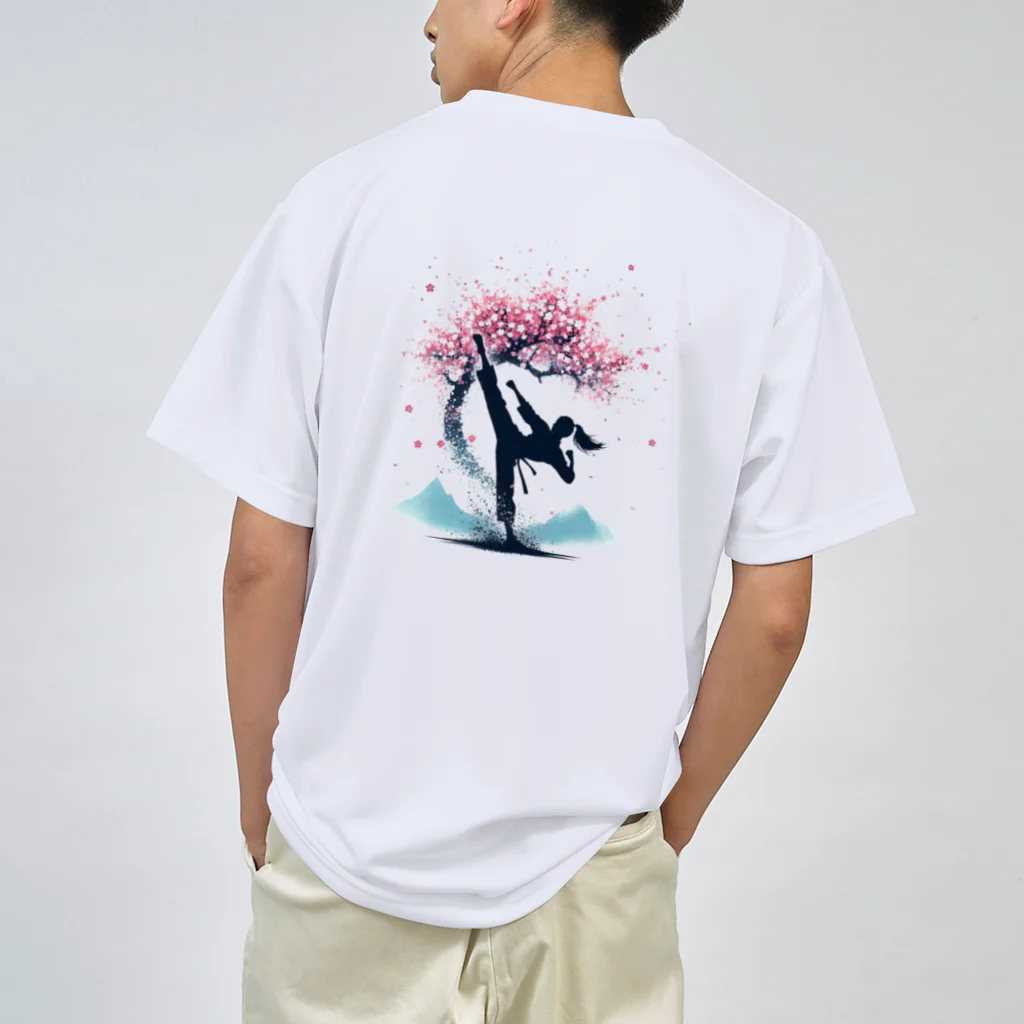 Yutaka_Hのハイキック背景桜Tシャツ ドライTシャツ