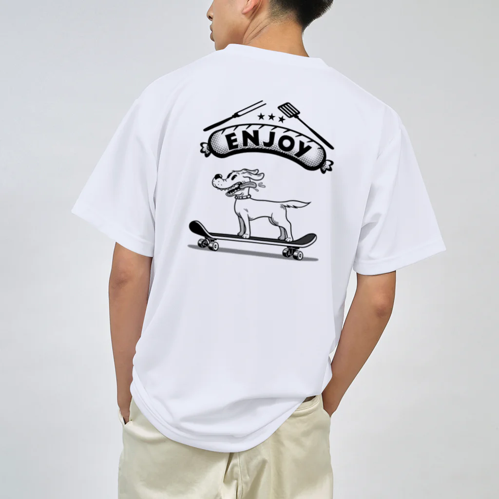 nidan-illustrationのhappy dog -ENJOY- (black ink) Dry T-Shirt