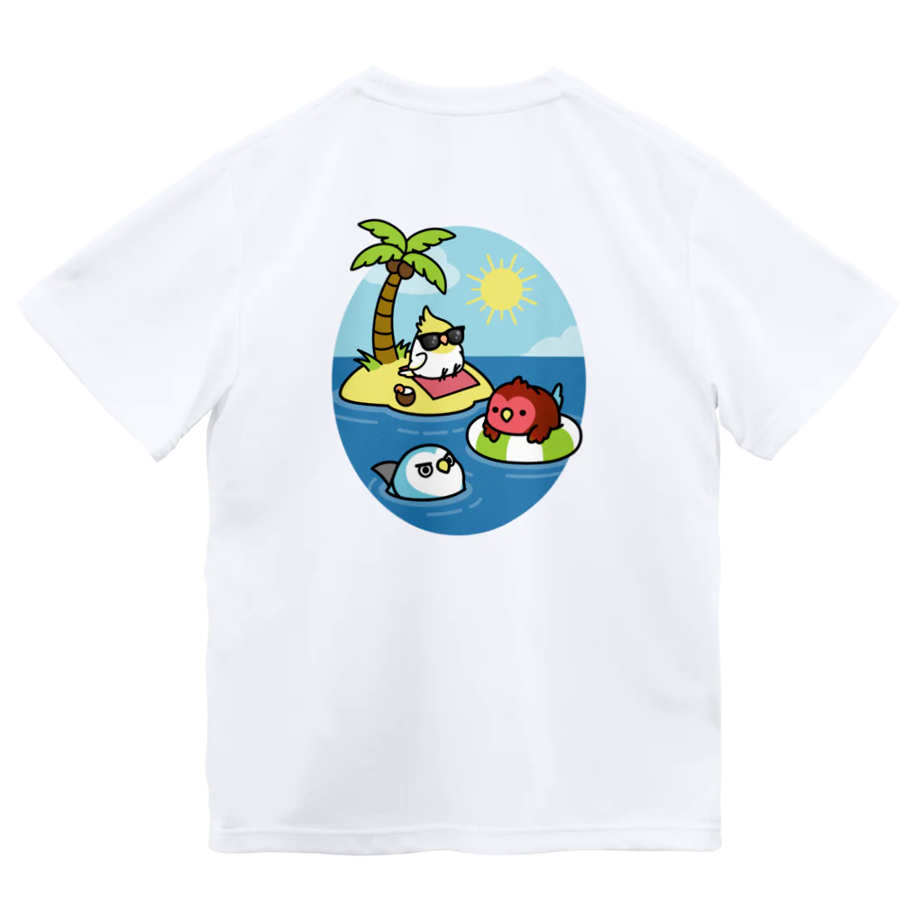 Cody the Lovebirdの（両面）オカメインコと海のお友達 & 南の島で夏休み Chubby Bird ドライTシャツ