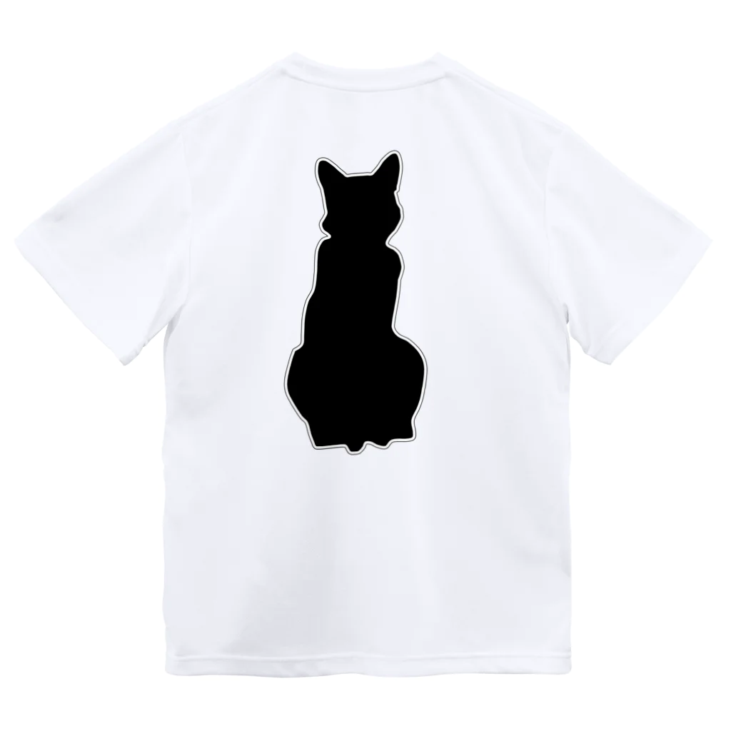 アトリエGINのロシアンブルー銀　猫の100% Tシャツ(黒シルエットVer)  ドライTシャツ