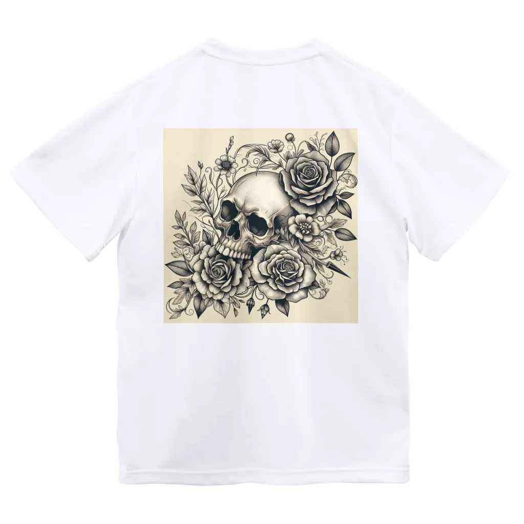 heart-sのモノクロ 花とスカル ドライTシャツ