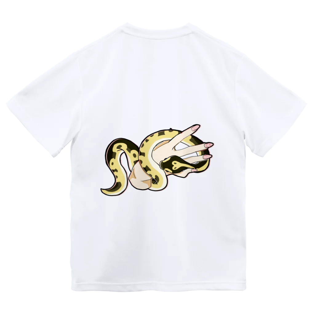 Nyoppuの蛇のぷにちゃん、手に絡まるTシャツ（バックプリント） Dry T-Shirt