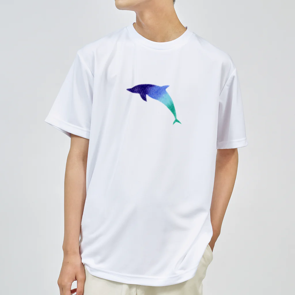 Aquamarineのイルカ君　パステルアート ドライTシャツ