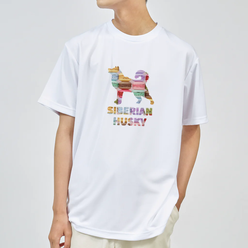 onehappinessのシベリアン ハスキー　マカロン ドライTシャツ