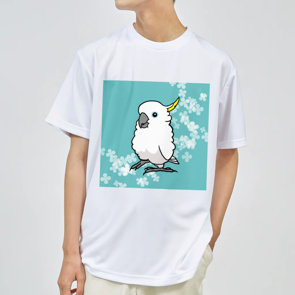 white-cockatooの花とキバタン ドライTシャツ