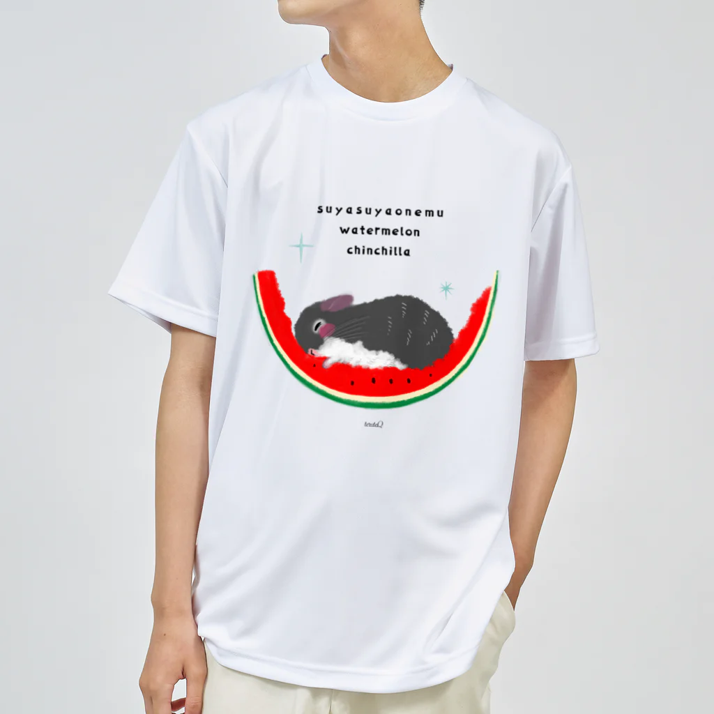 teruteQ chinchilla illustrator suzuri店のすやすや西瓜チンチラ Dry T-Shirt