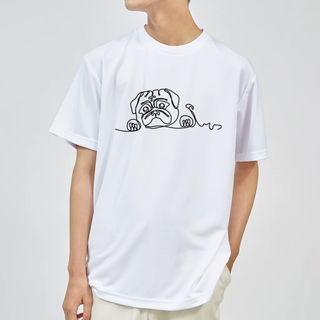 パグ PUG ぱぐ  OHMAI GALLERYのパグ一筆書Tシャツ ドライTシャツ