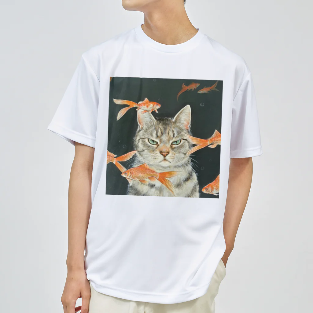 おちょぴの金魚と猫 ドライTシャツ