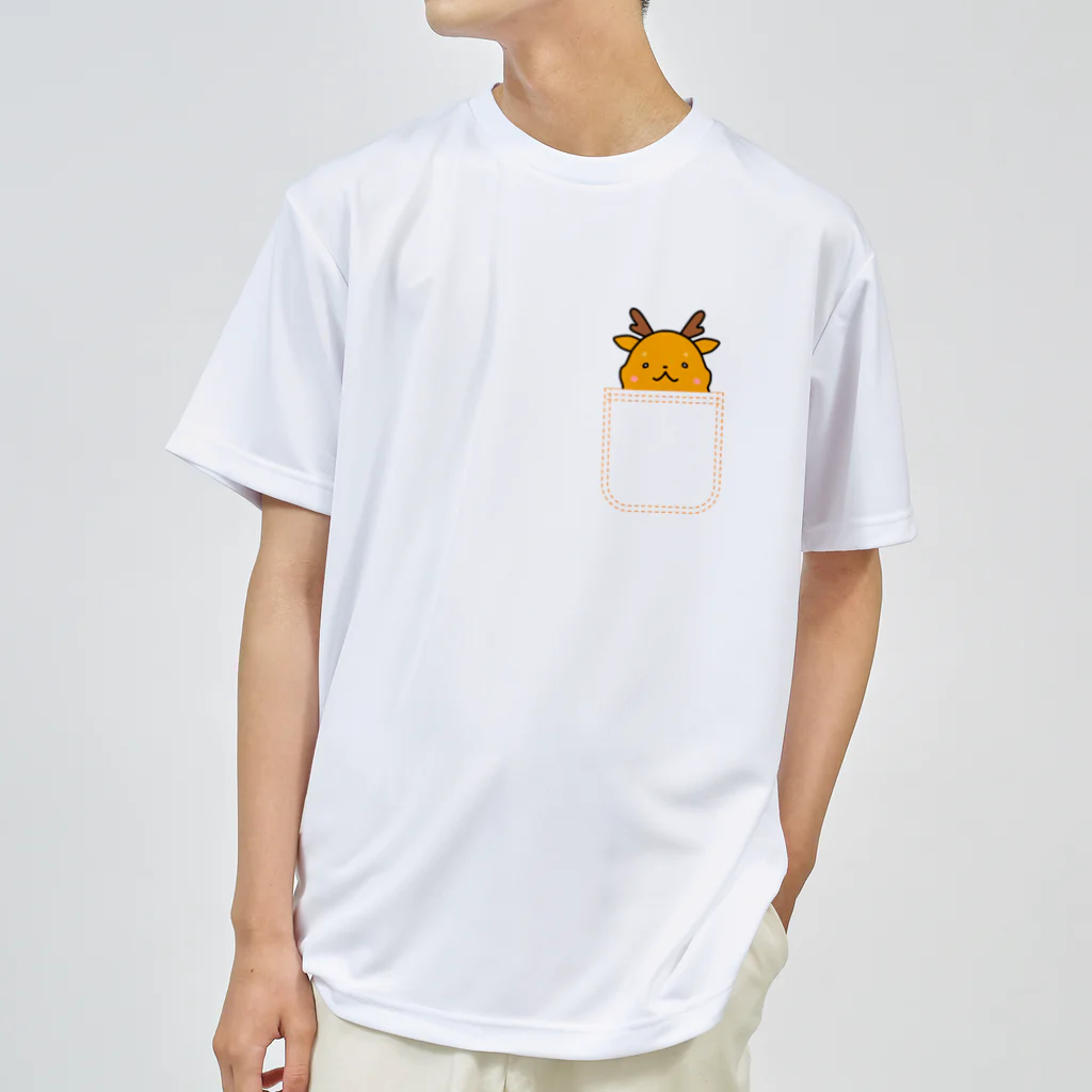 ゆるも鹿々堂のポケットインまめしか ドライTシャツ