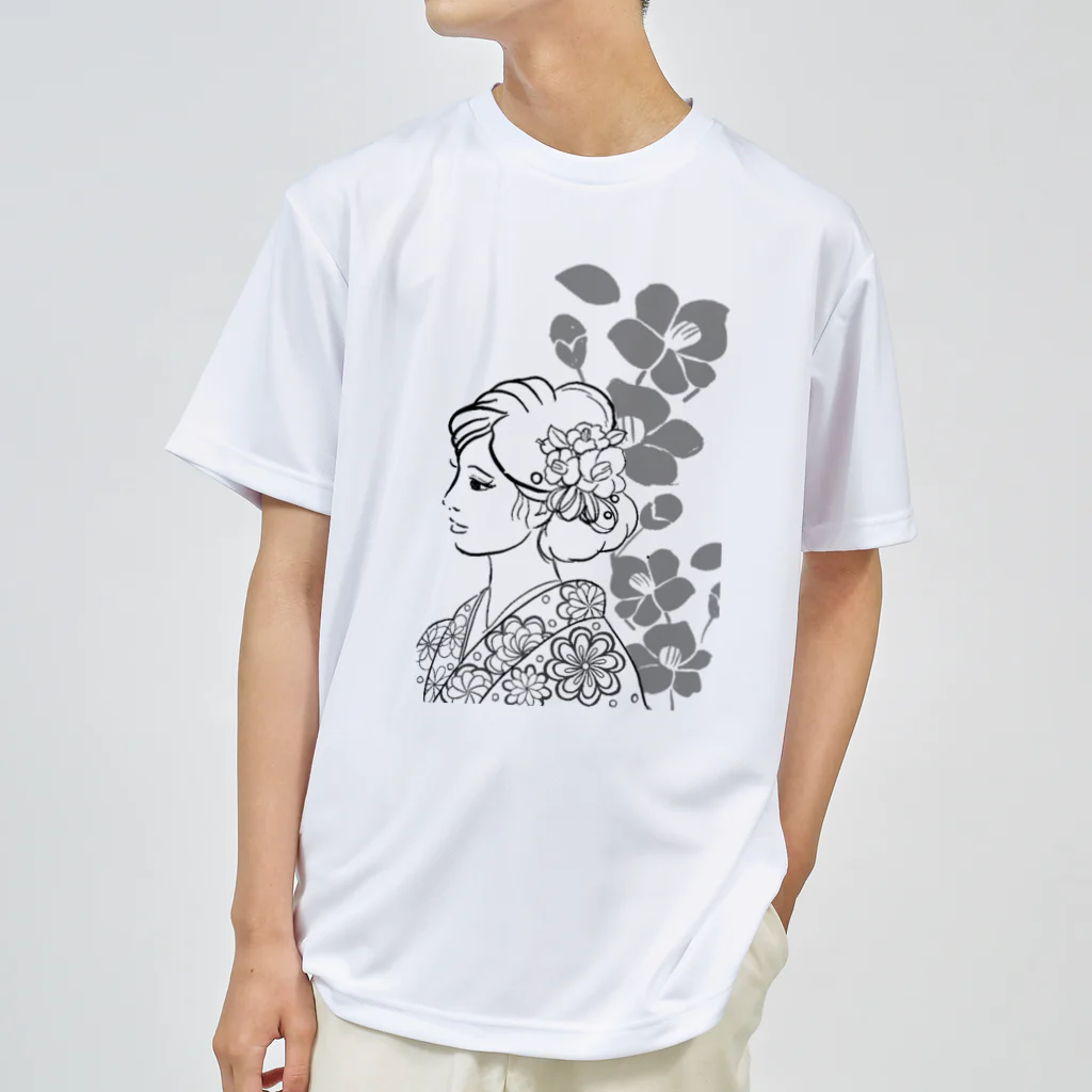 ki’s stampのWabisabiー椿(モノクロ) ドライTシャツ