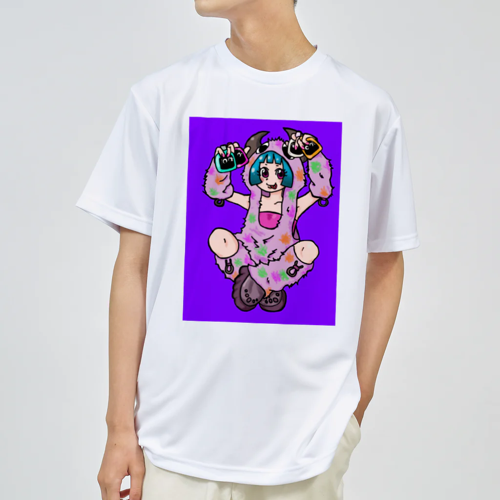 あやしいおばさん くろまめさんの○ュアアルコール（クラ○ナー）パープル ドライTシャツ