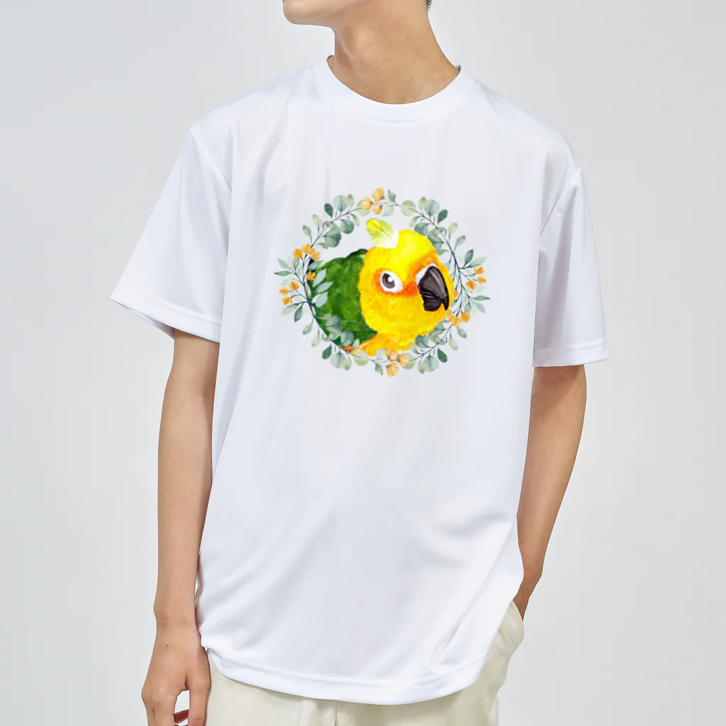 mariechan_koboの030 ナナイロメキシコインコ オレンジ小花のリース ドライTシャツ