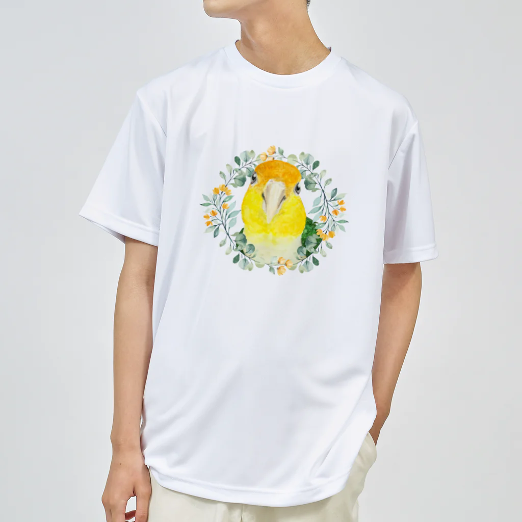 mariechan_koboの031 シロハラインコ オレンジ小花のリース ドライTシャツ