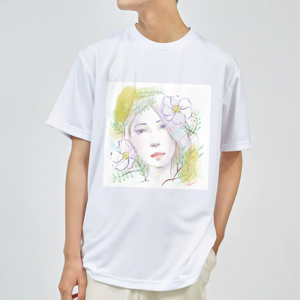 isiko　Miyahara Izumiのお花と水彩の子 ドライTシャツ