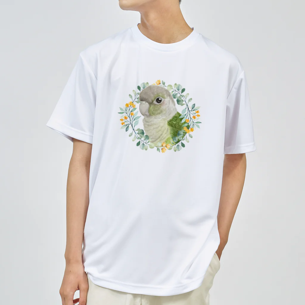 mariechan_koboの037 ウロコインコシナモン オレンジ小花のリース ドライTシャツ