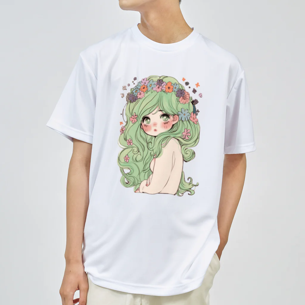 天道虫のグリーンフラワーガール Dry T-Shirt