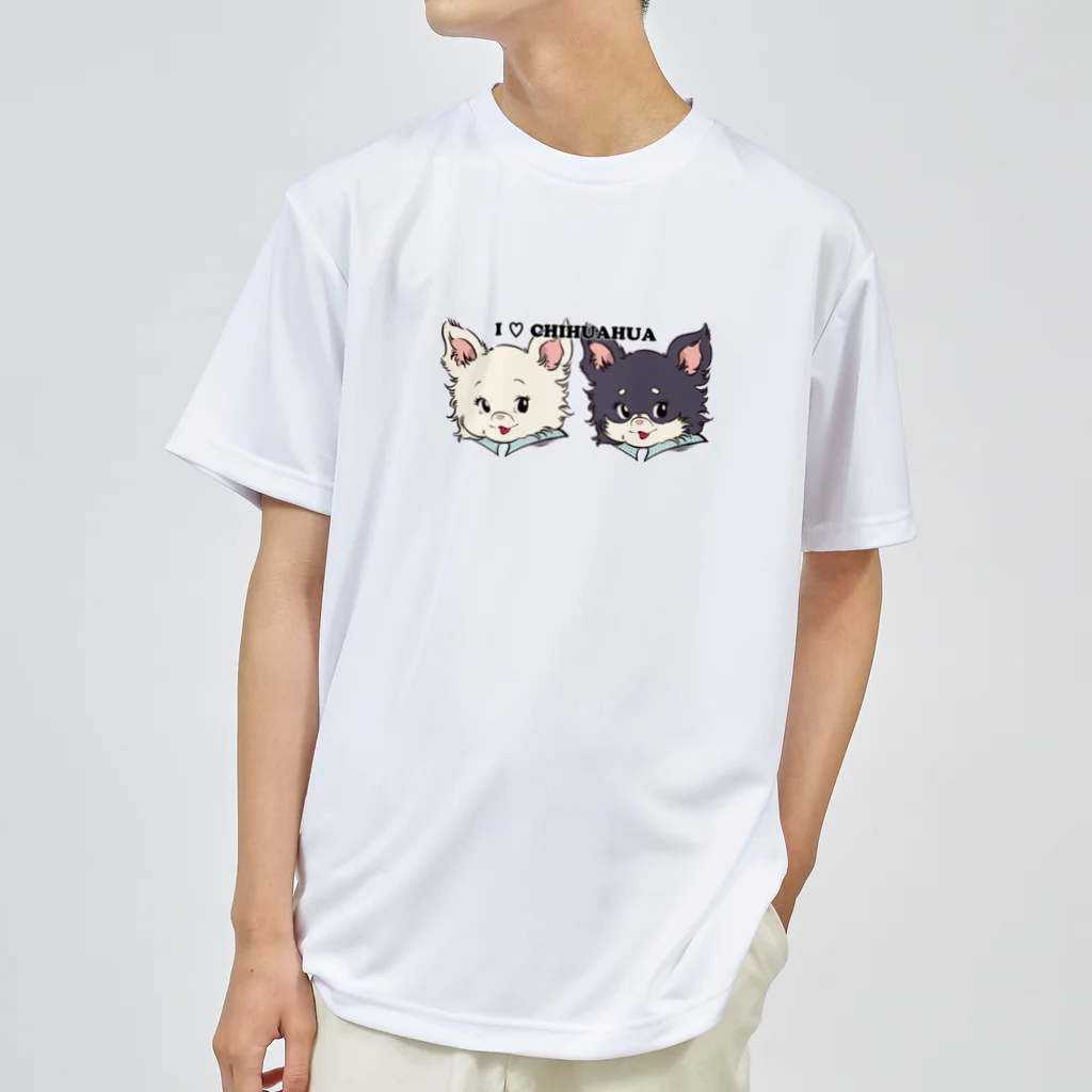 チャリティーグッズ-犬専門デザインのチワワ-ホワイト・クリーム&ブラックタン「I♡CHIHUAHUA」 ドライTシャツ