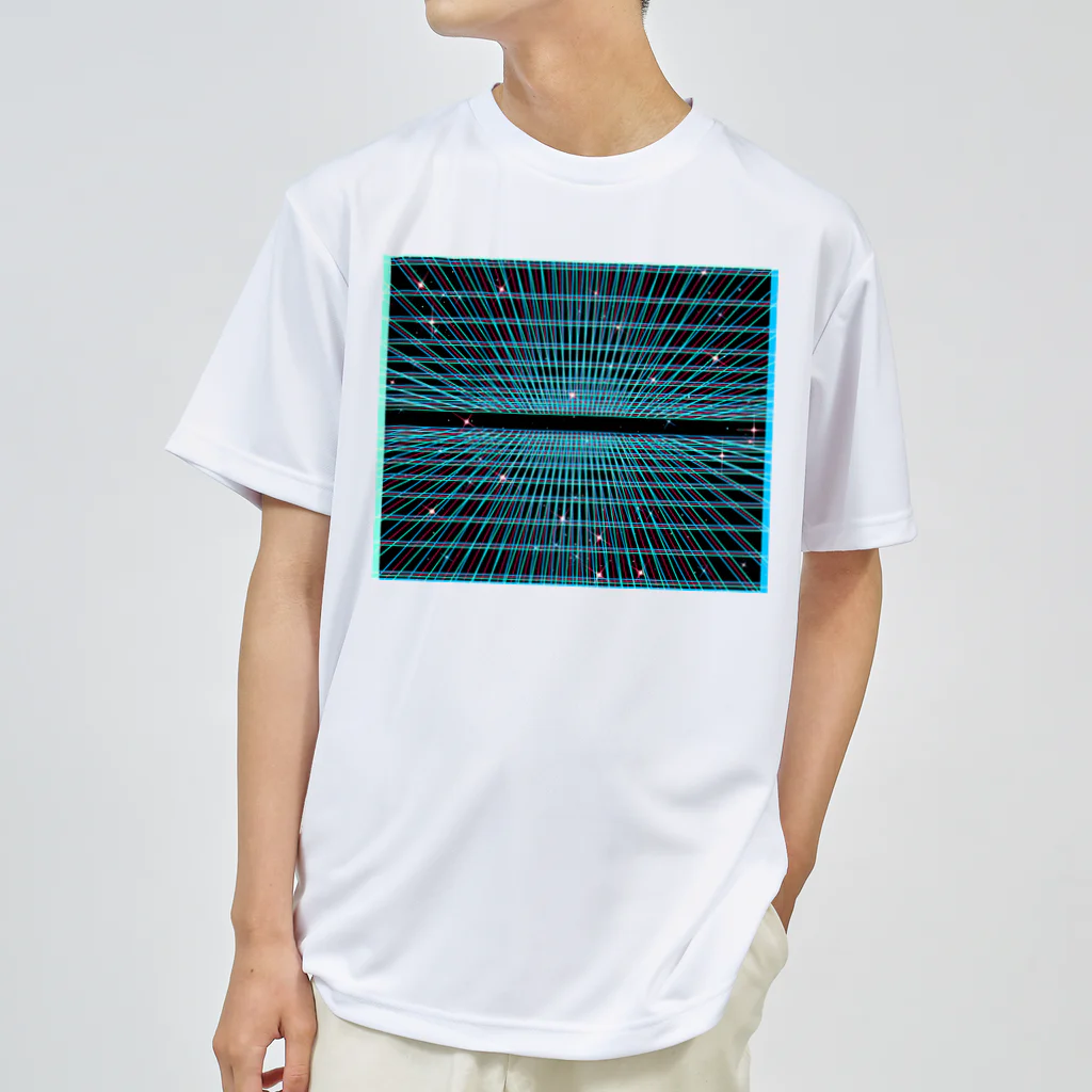 LalaHangeulの遠近グリッドのネオン宇宙 Dry T-Shirt