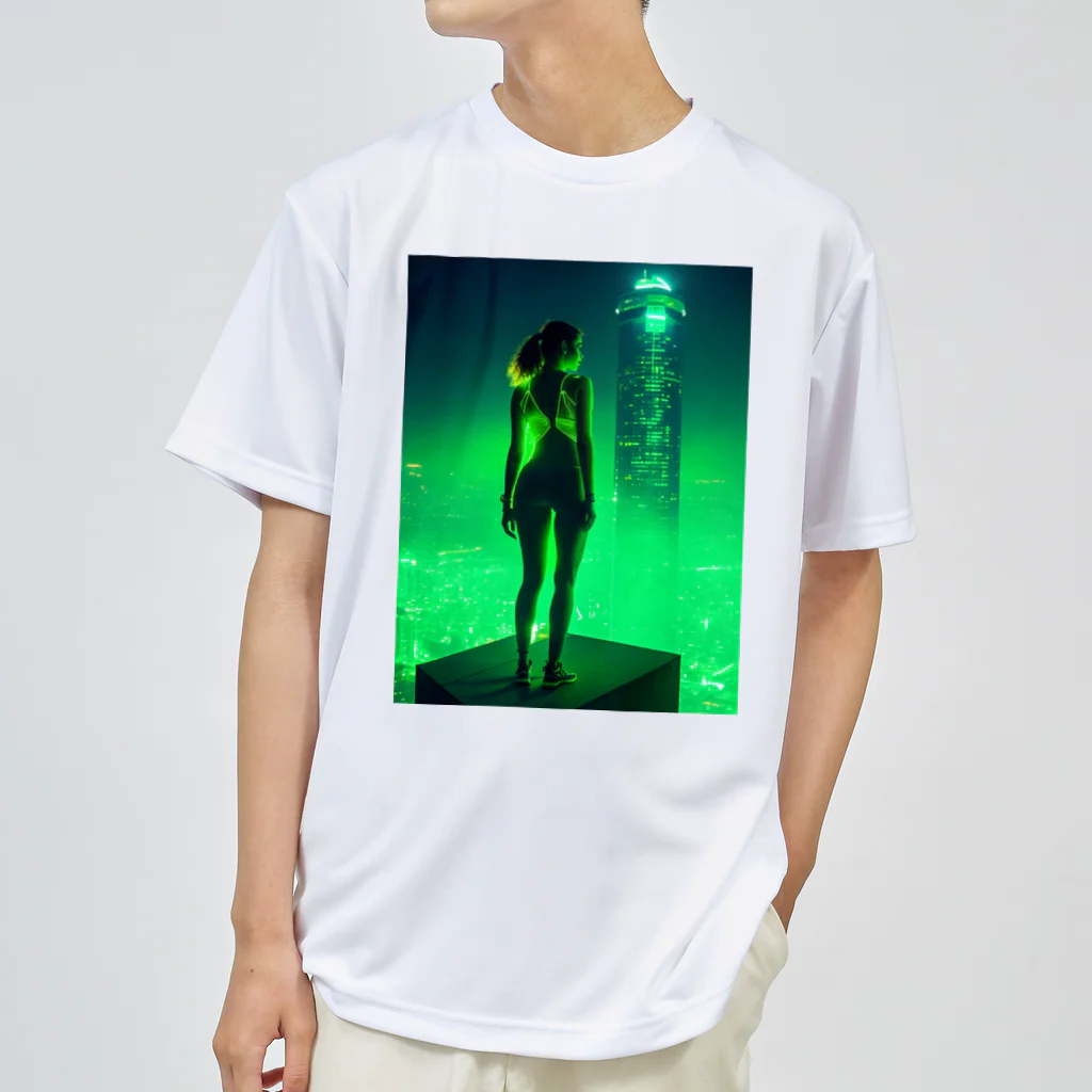 ニットニットの美女✕SF （緑） ドライTシャツ