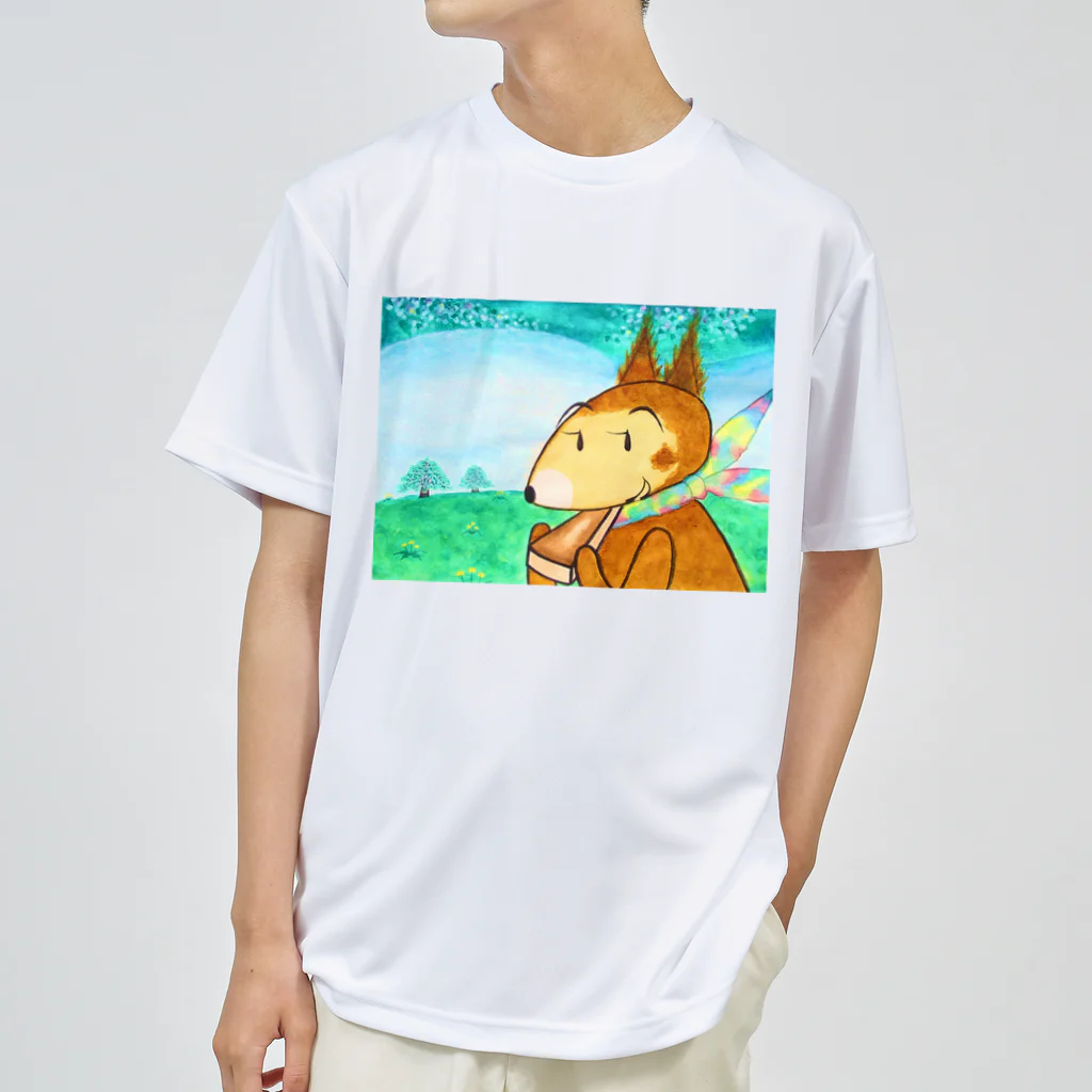 「アートとメルヘンと創作の森グッズ」のファンタジー物語ピピのつばさ　「アップルパイを食べるリスのチキチキ」 ドライTシャツ