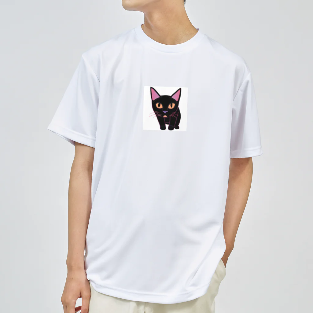 gatto solitario(物寂しげな猫)の黒猫 ドライTシャツ