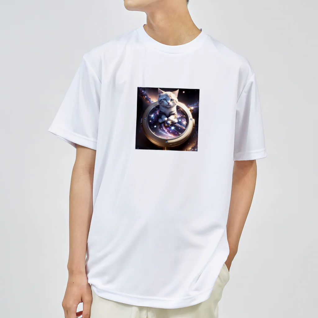 catgoodsの猫と宇宙の時計 ドライTシャツ