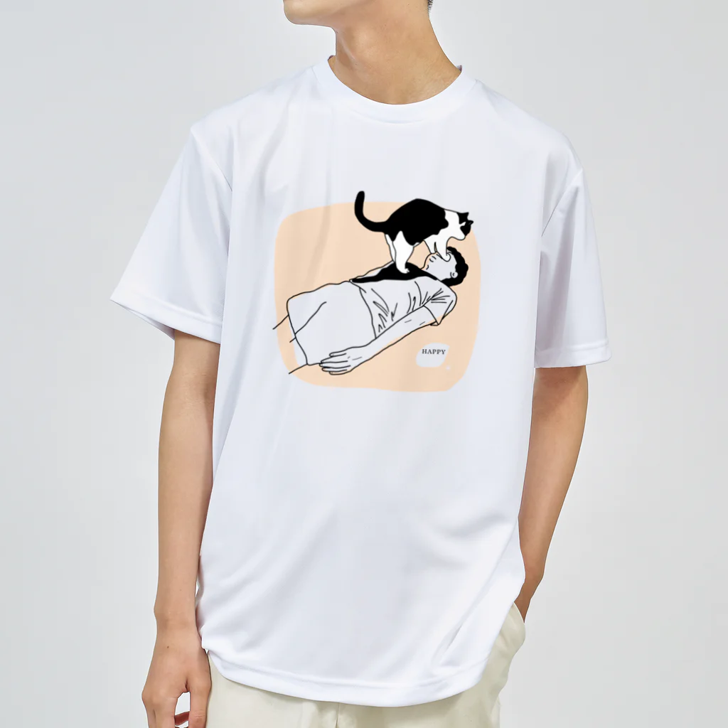 小鳥と映画館の猫吸い　ベージュ ドライTシャツ