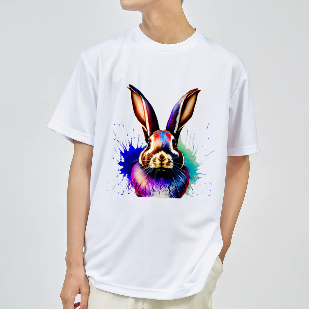 gagalarinnのColorful Watercolor-ウサギ ドライTシャツ