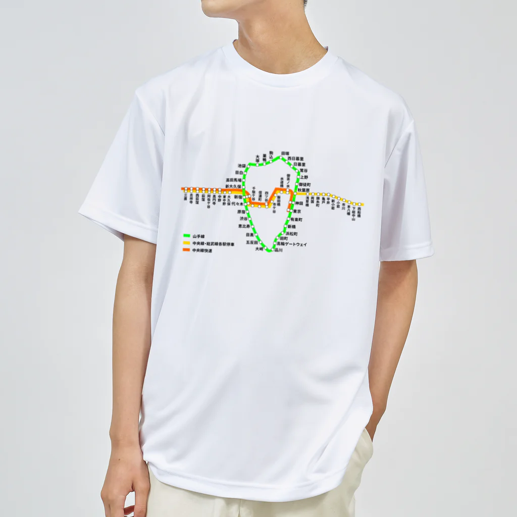 柏洋堂の山手線・中央線・総武線 路線図 ドライTシャツ